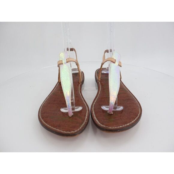 Sam Edelman Women Gigi Sandal Size 9.5 Thong Slingback Silver Snakeskin Leather - Picture 3 of 12